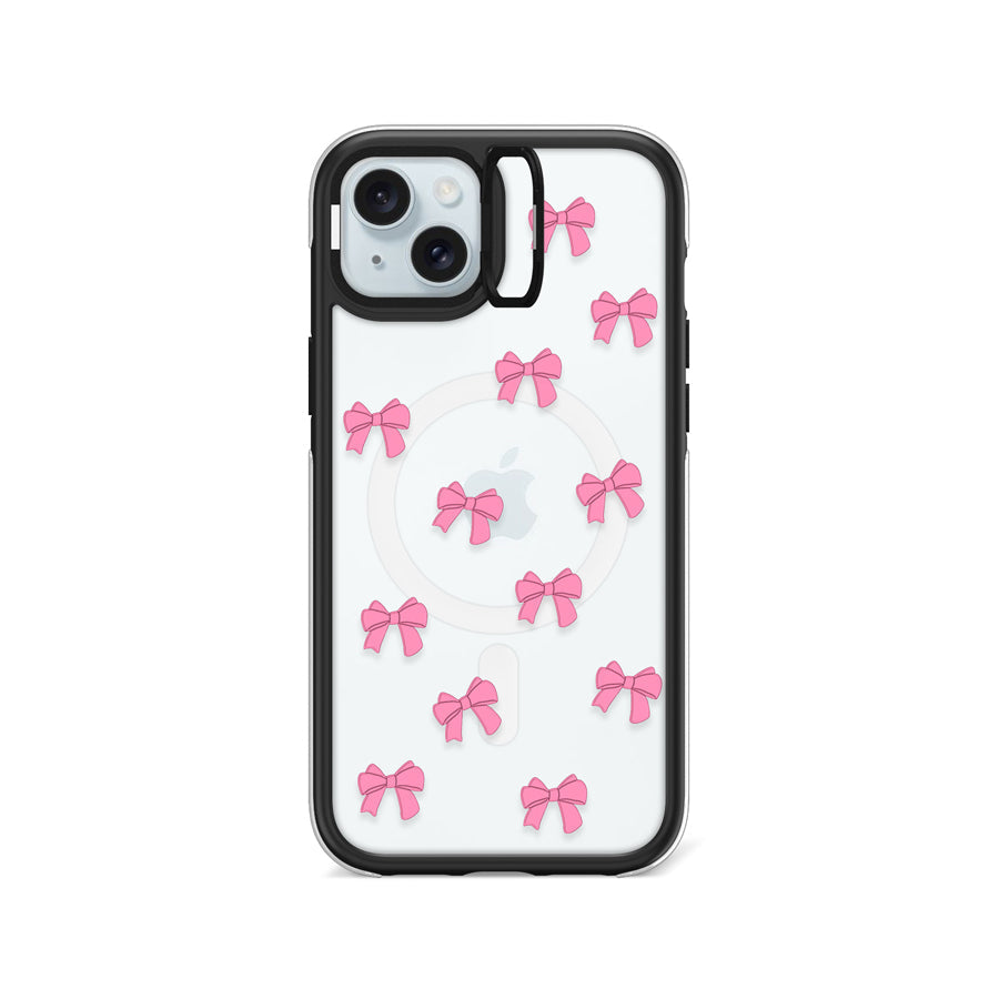 iPhone 15 Plus Pink Ribbon Bow Mini Ring Kickstand Case MagSafe Compatible - CORECOLOUR