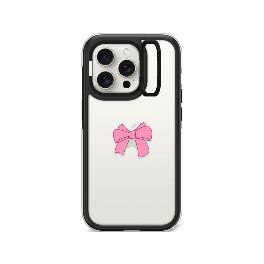 iPhone 15 Pro Pink Ribbon Bow Camera Ring Kickstand Case - CORECOLOUR