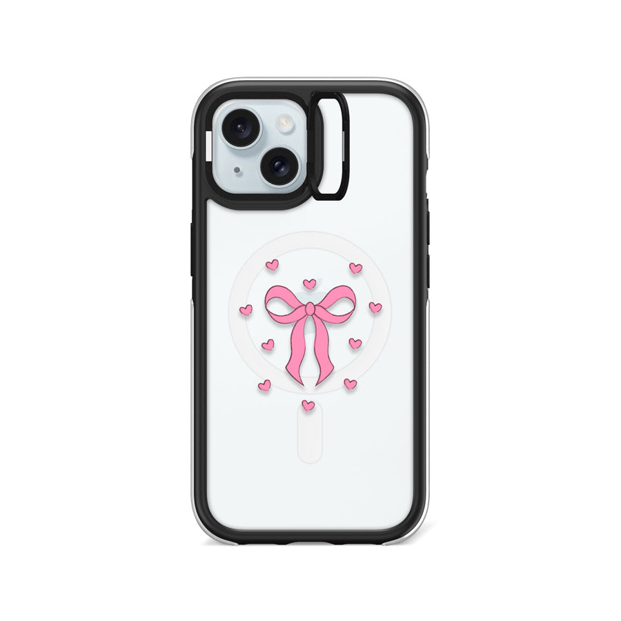iPhone 15 Pink Ribbon Heart Ring Kickstand Case MagSafe Compatible - CORECOLOUR