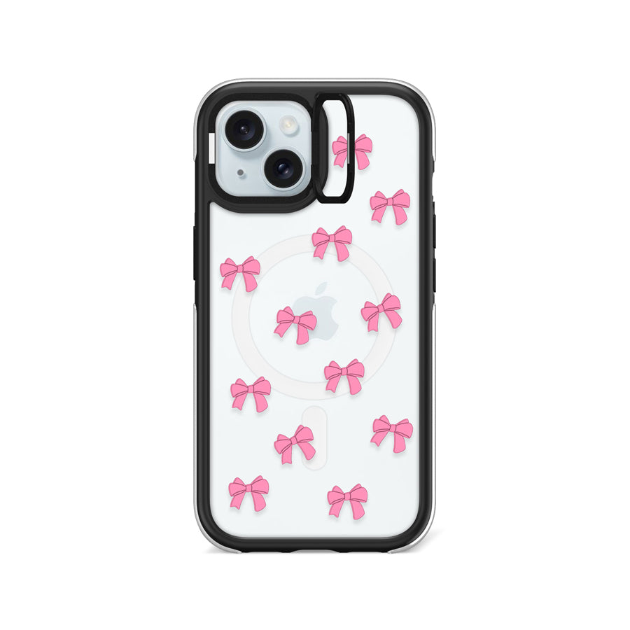iPhone 15 Pink Ribbon Bow Mini Ring Kickstand Case MagSafe Compatible - CORECOLOUR