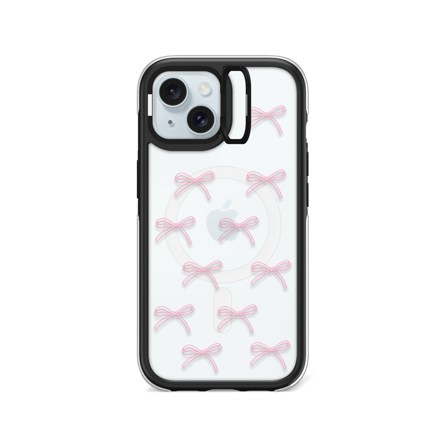 iPhone 15 Pink Ribbon Minimal Line Ring Kickstand Case MagSafe Compatible - CORECOLOUR