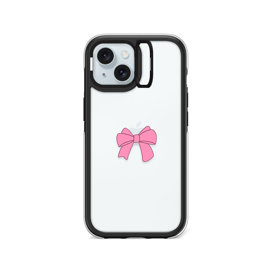 iPhone 15 Pink Ribbon Bow Camera Ring Kickstand Case - CORECOLOUR