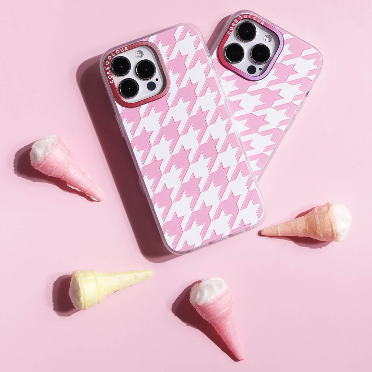 iPhone 15 Pink Houndstooth Phone Case Magsafe Compatible - CORECOLOUR