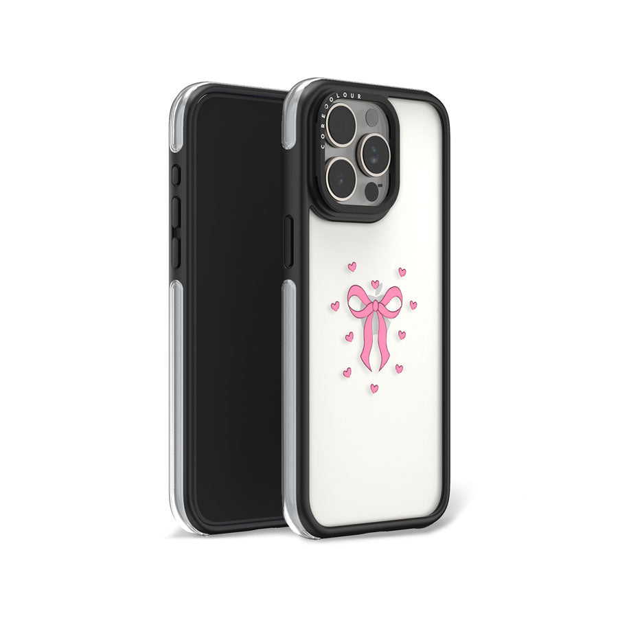 iPhone 15 Pro Pink Ribbon Heart Camera Ring Kickstand Case - CORECOLOUR