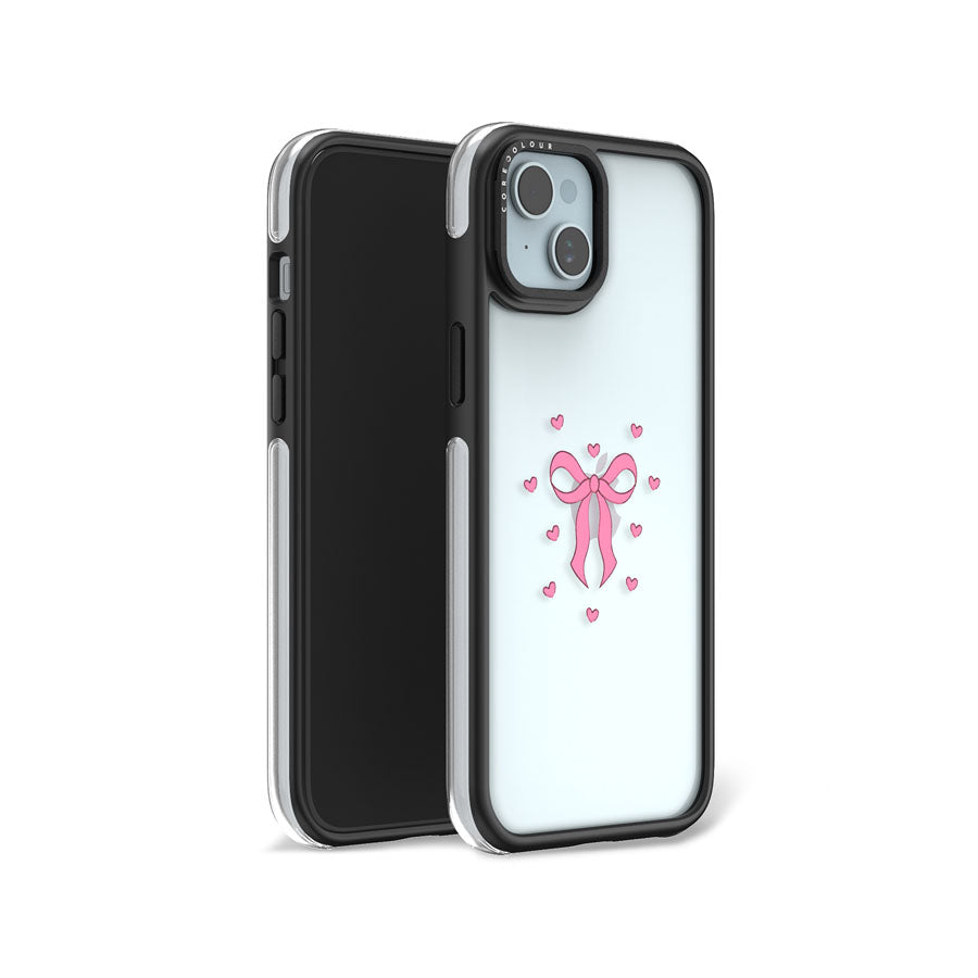 iPhone 15 Pink Ribbon Heart Camera Ring Kickstand Case - CORECOLOUR