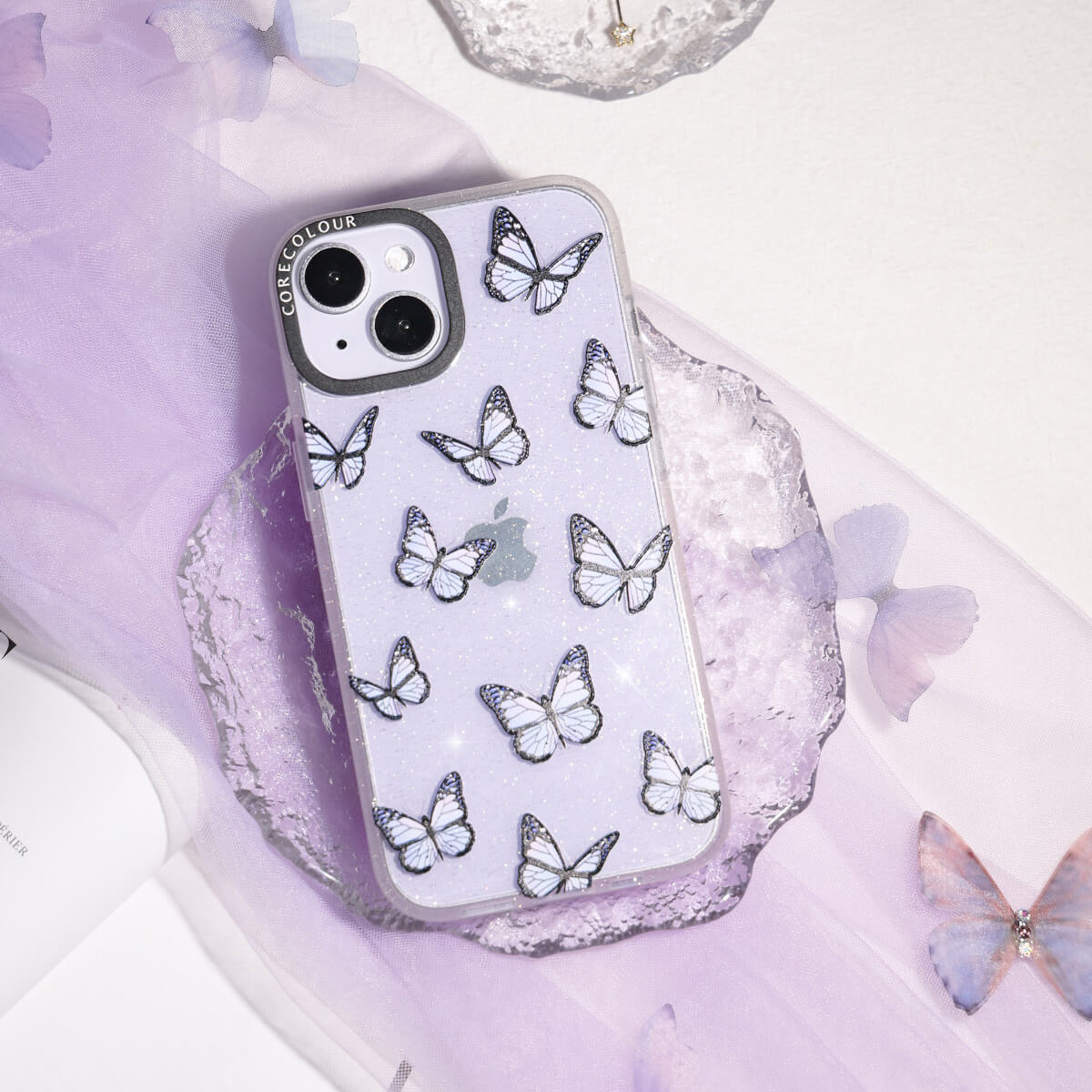 iPhone 14 Pro Max Butterfly Kiss Glitter Phone Case Magsafe Compatible - CORECOLOUR