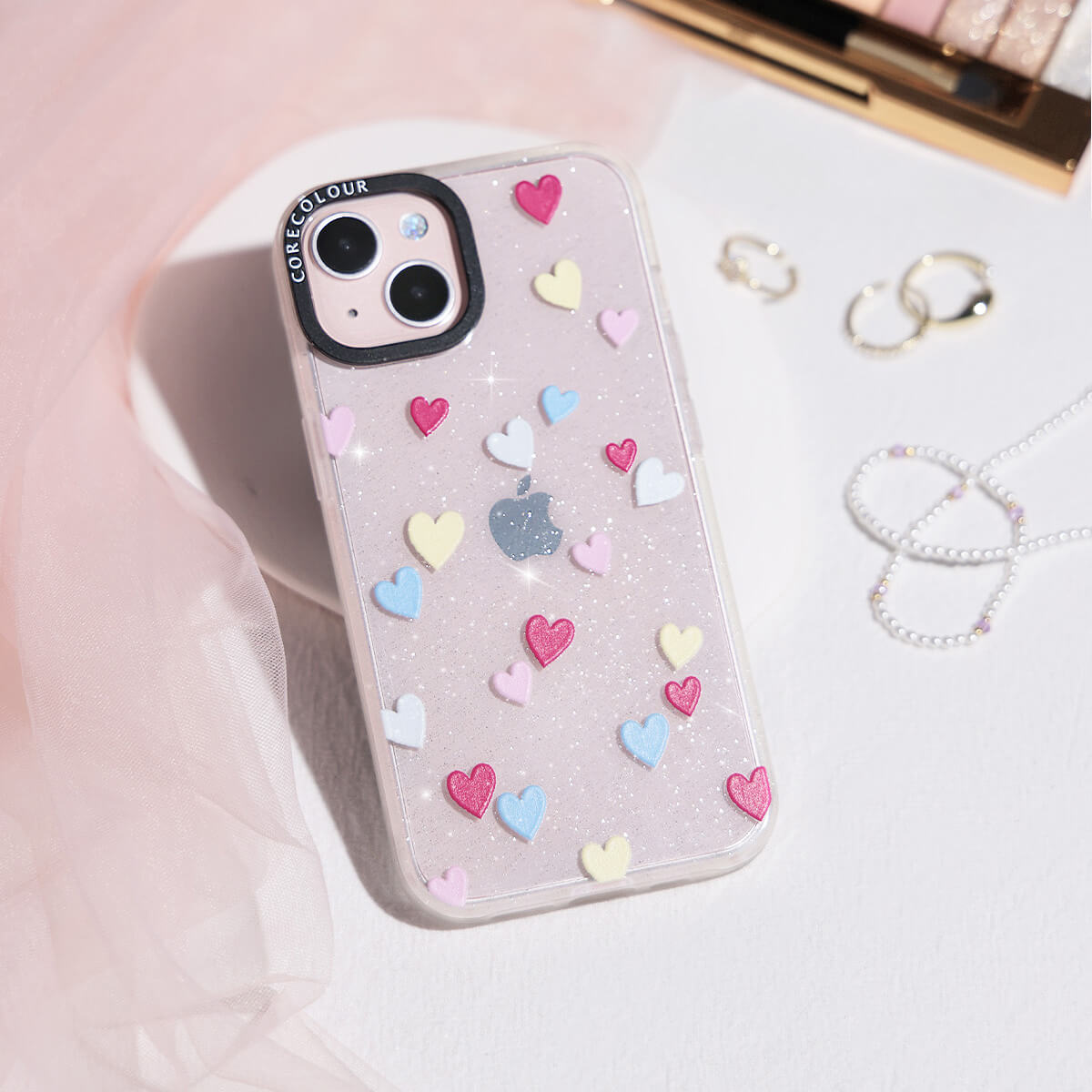 iPhone 13 Pro Flying Hearts Glitter Phone Case Magsafe Compatible - CORECOLOUR