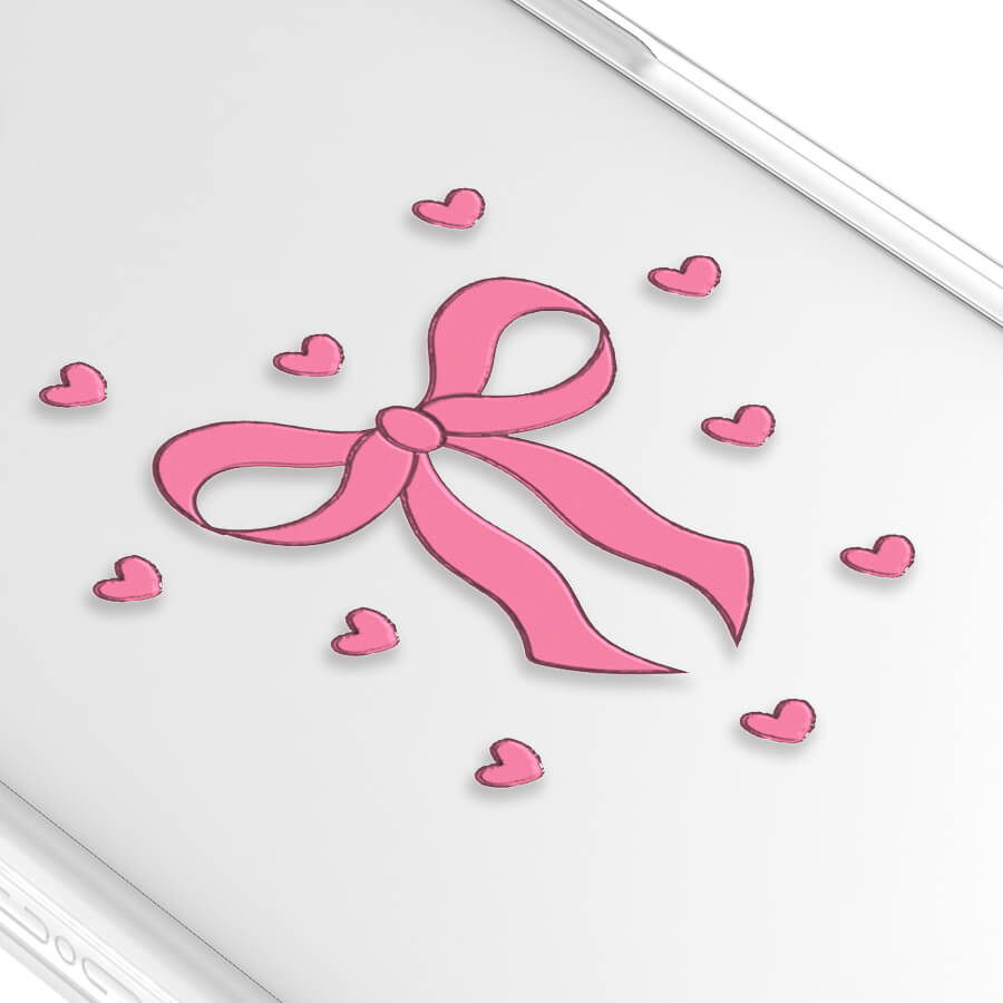 iPhone 15 Plus Pink Ribbon Heart Camera Ring Kickstand Case - CORECOLOUR