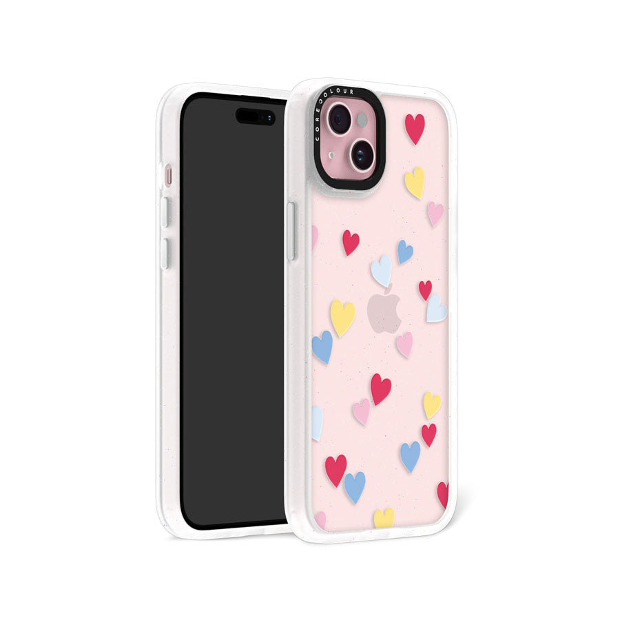 iPhone 15 Plus Flying Hearts Glitter Phone Case Magsafe Compatible - CORECOLOUR