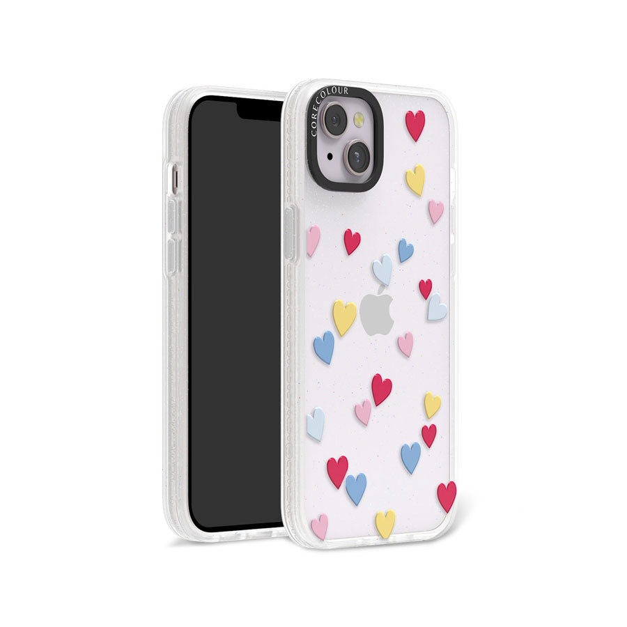 iPhone 14 Plus Flying Hearts Glitter Phone Case Magsafe Compatible - CORECOLOUR