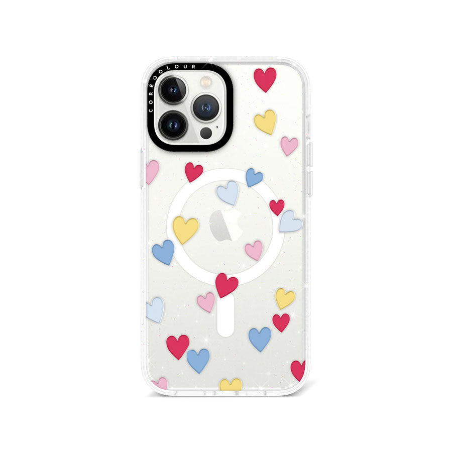 iPhone 13 Pro Max Flying Hearts Glitter Phone Case Magsafe Compatible - CORECOLOUR