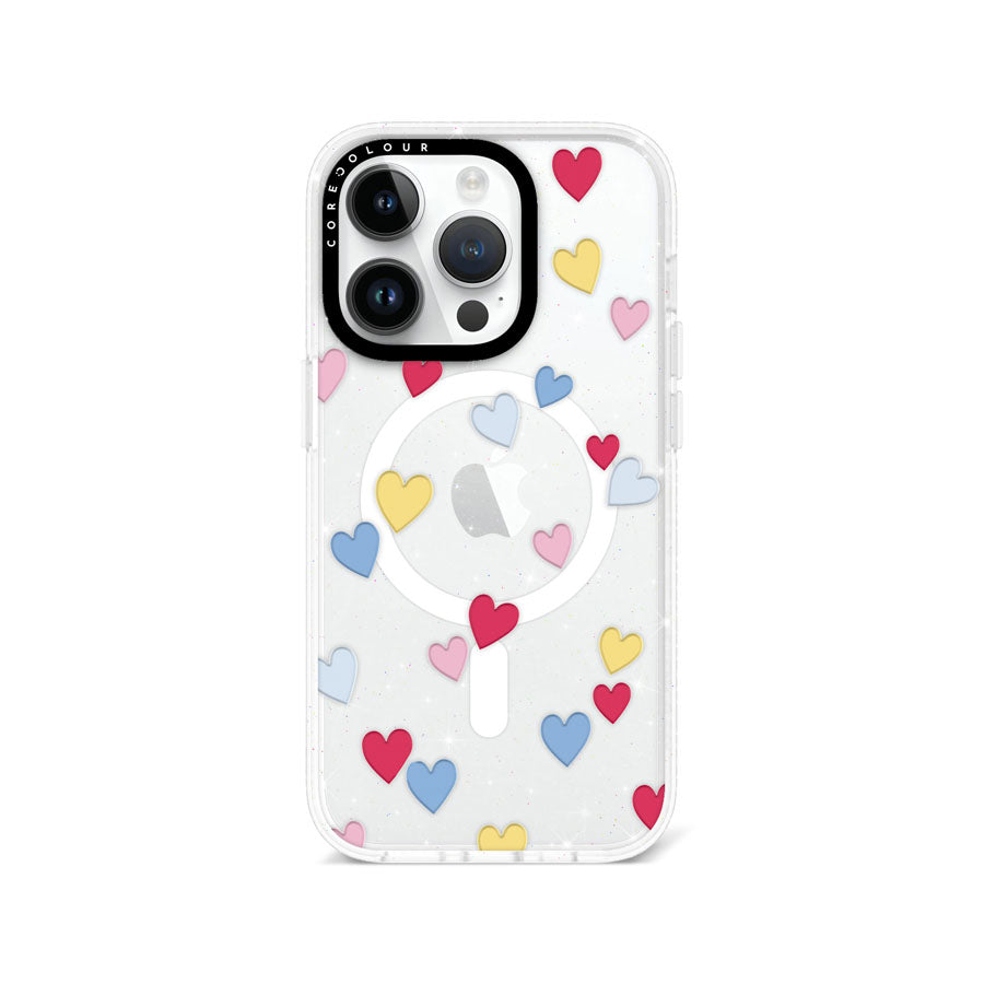 iPhone 14 Pro Flying Hearts Glitter Phone Case Magsafe Compatible - CORECOLOUR