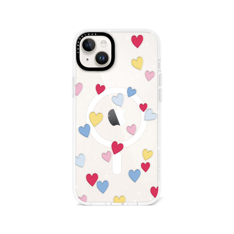 iPhone 14 Plus Flying Hearts Glitter Phone Case Magsafe Compatible - CORECOLOUR