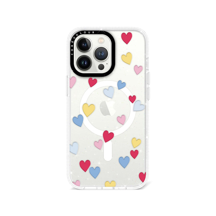 iPhone 13 Pro Flying Hearts Glitter Phone Case Magsafe Compatible - CORECOLOUR