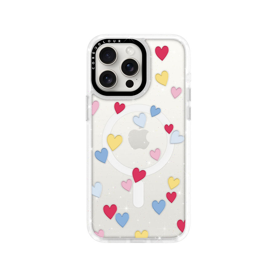 iPhone 15 Pro Max Flying Hearts Glitter Phone Case Magsafe Compatible - CORECOLOUR