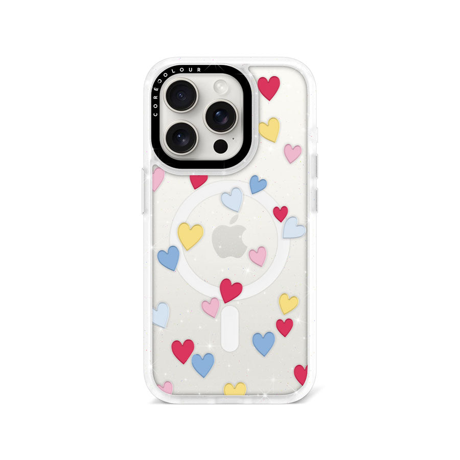 iPhone 15 Pro Flying Hearts Glitter Phone Case Magsafe Compatible - CORECOLOUR