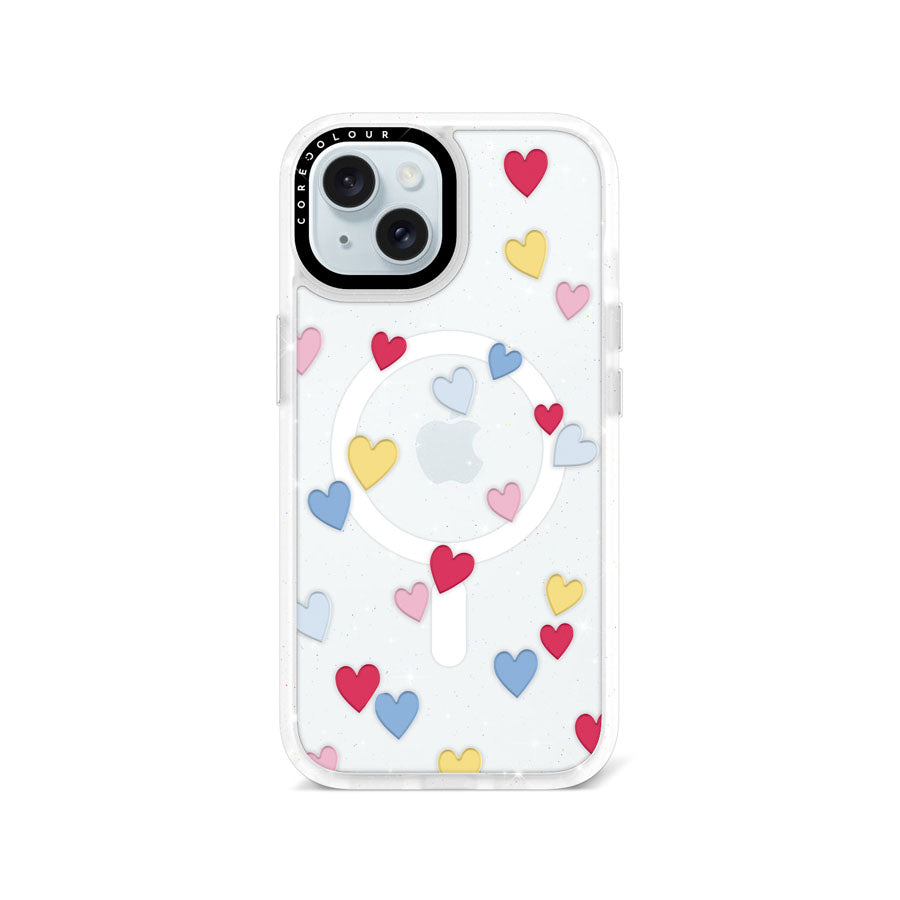 iPhone 15 Flying Hearts Glitter Phone Case Magsafe Compatible - CORECOLOUR