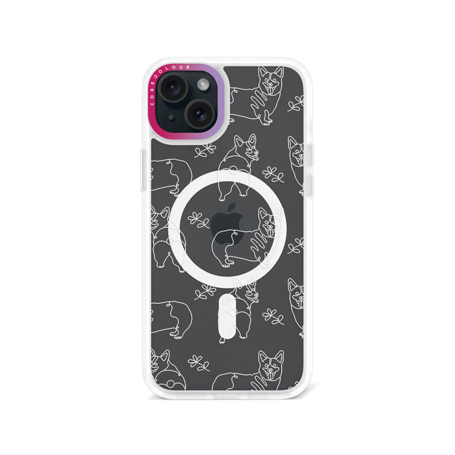 iPhone 15 Plus Corgi Minimal Line Phone Case Magsafe Compatible - CORECOLOUR
