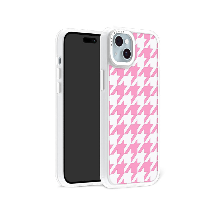 iPhone 15 Plus Pink Houndstooth Phone Case Magsafe Compatible - CORECOLOUR