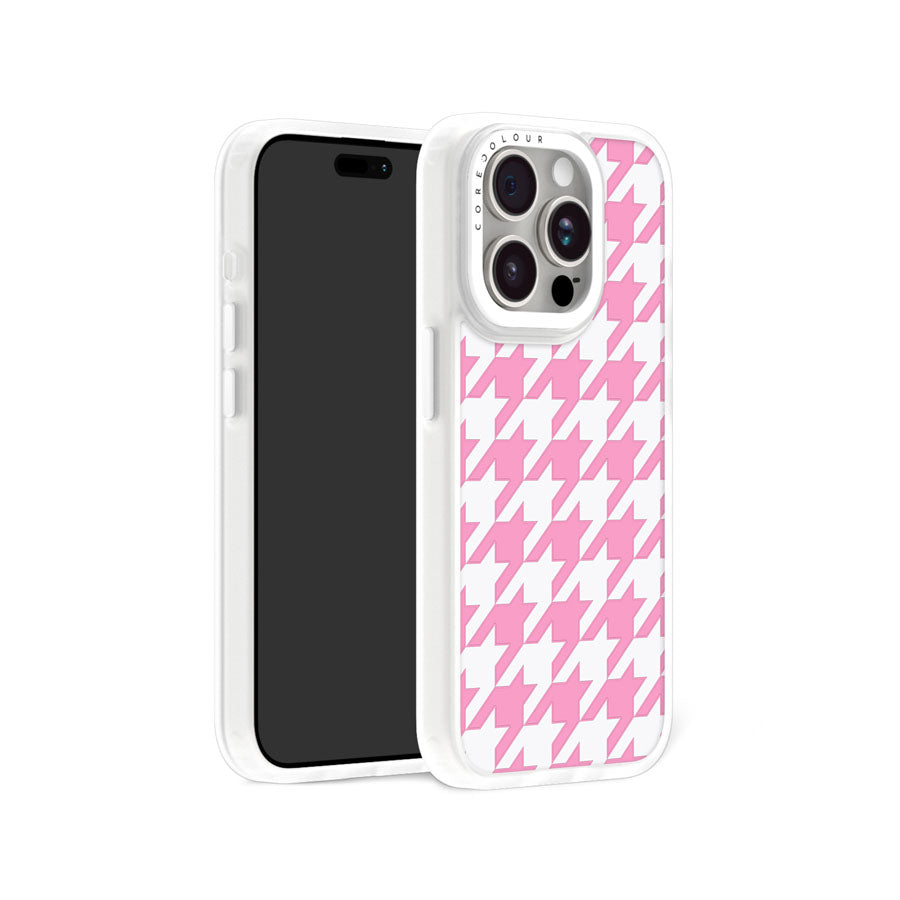 iPhone 15 Pro Max Pink Houndstooth Phone Case Magsafe Compatible - CORECOLOUR