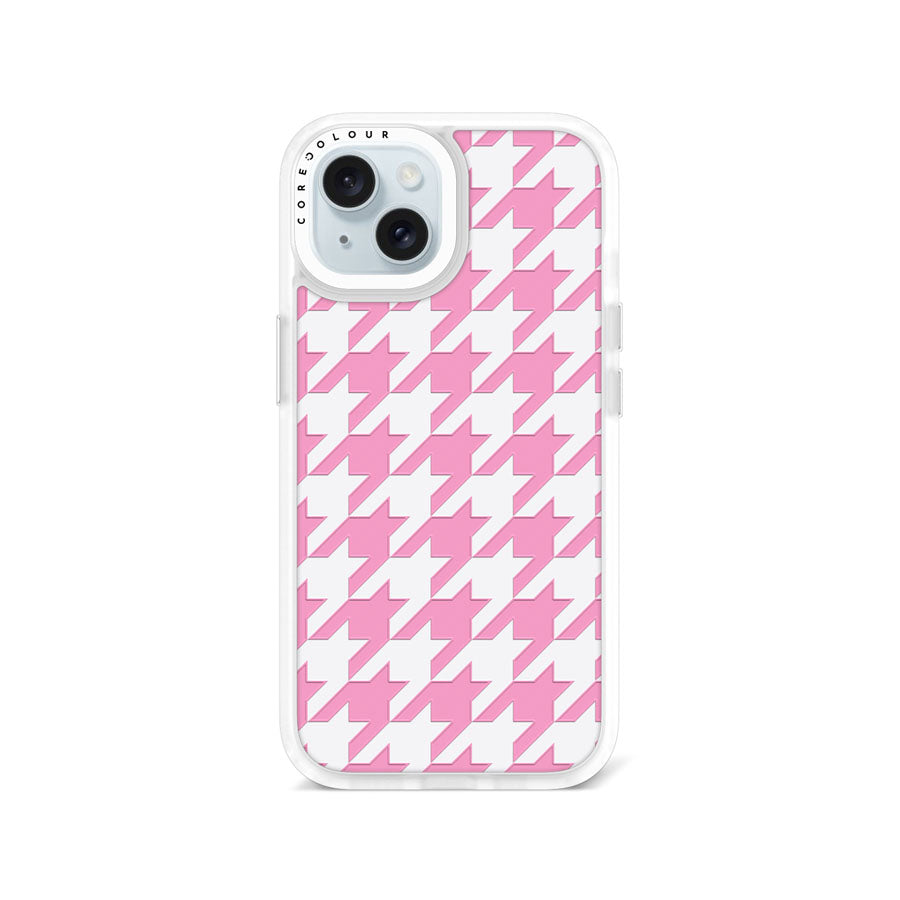 iPhone 15 Pink Houndstooth Phone Case Magsafe Compatible - CORECOLOUR