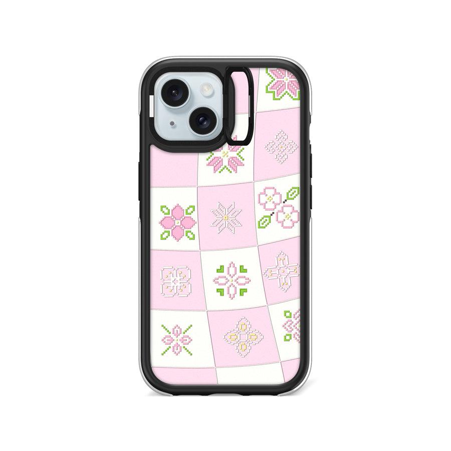 iPhone 15 Cherry Blossom Checker Camera Ring Kickstand Case - CORECOLOUR AU