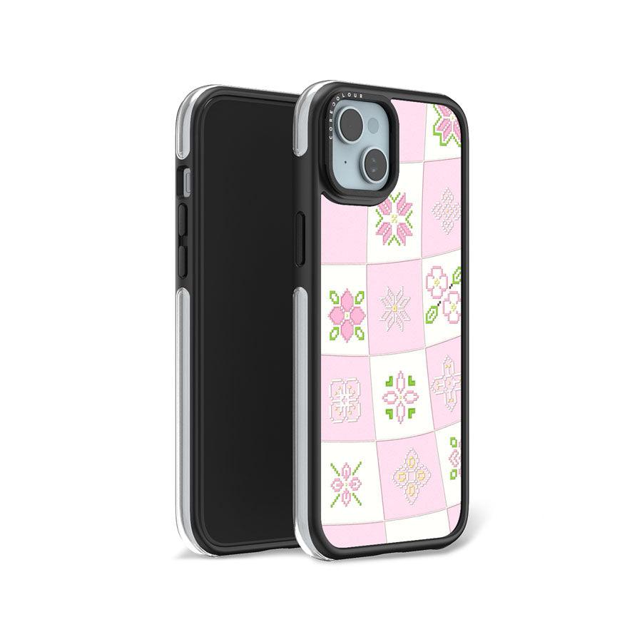 iPhone 15 Cherry Blossom Checker Camera Ring Kickstand Case - CORECOLOUR AU