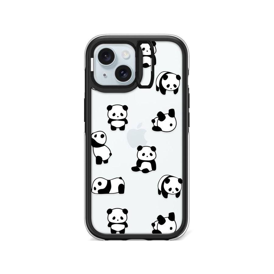 iPhone 15 Moving Panda Camera Ring Kickstand Case 