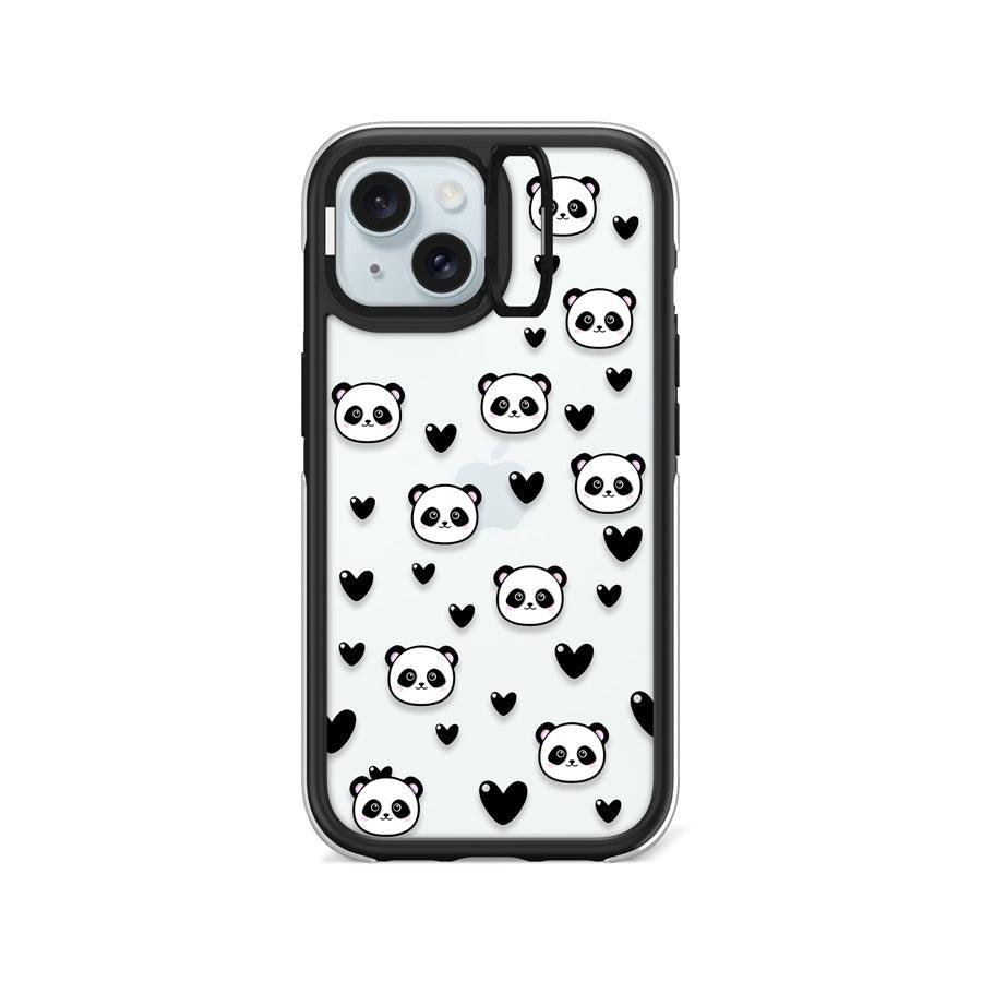 iPhone 15 Panda Heart Camera Ring Kickstand Case 