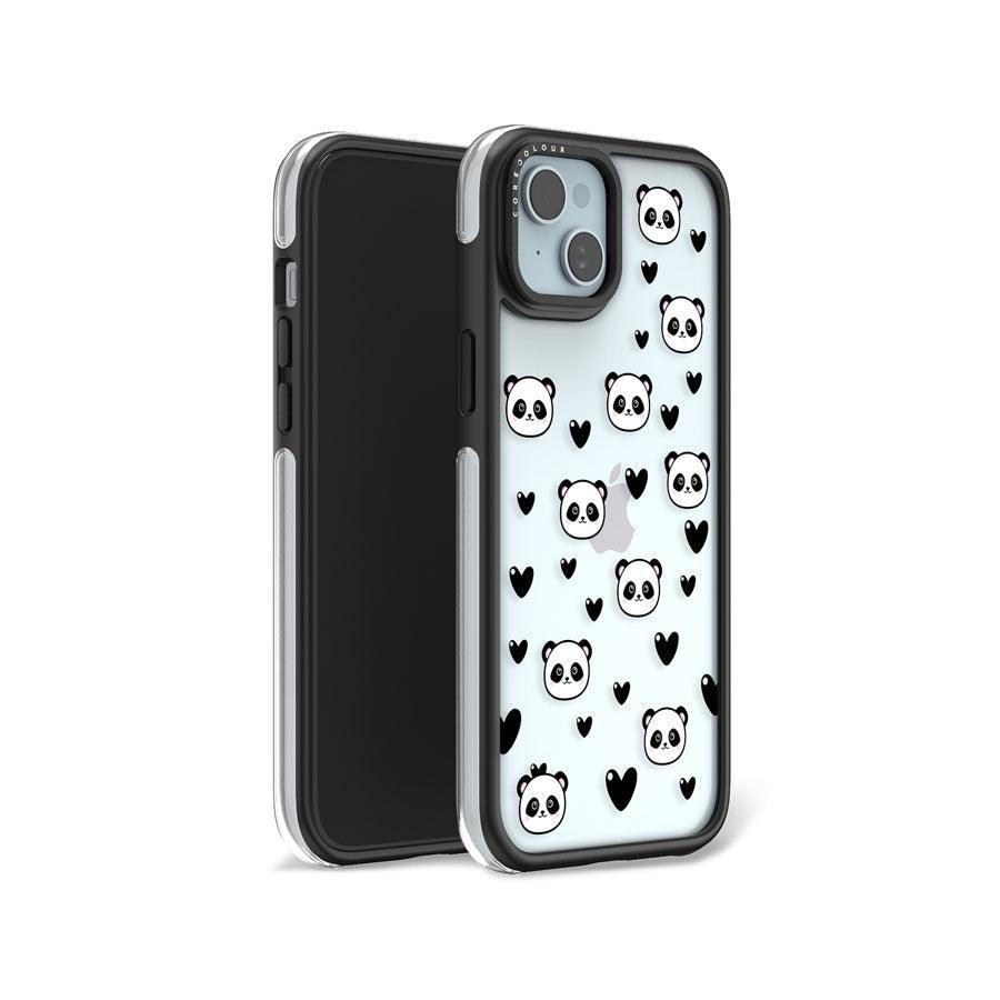 iPhone 15 Panda Heart Camera Ring Kickstand Case 