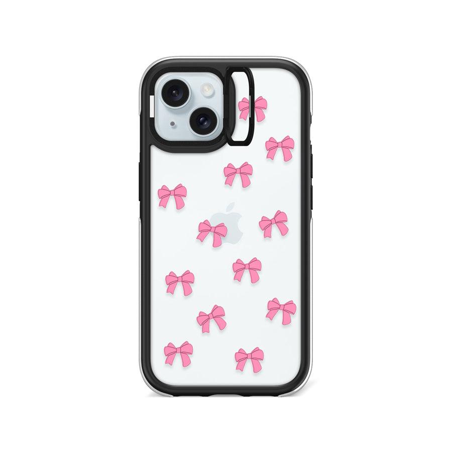 iPhone 15 Pink Ribbon Bow Mini Camera Ring Kickstand Case 