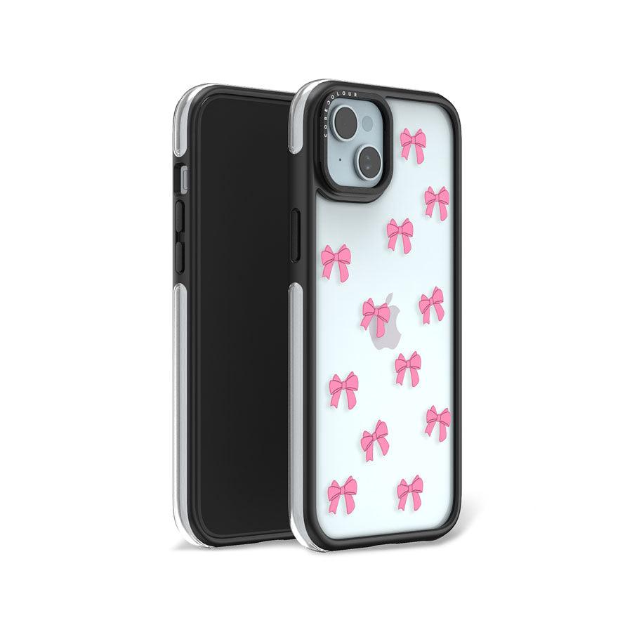 iPhone 15 Pink Ribbon Bow Mini Camera Ring Kickstand Case 