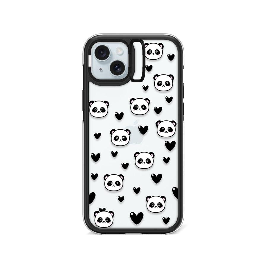 iPhone 15 Plus Panda Heart Camera Ring Kickstand Case 