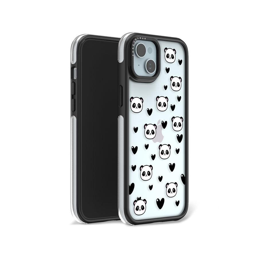 iPhone 15 Plus Panda Heart Ring Kickstand Case MagSafe Compatible 