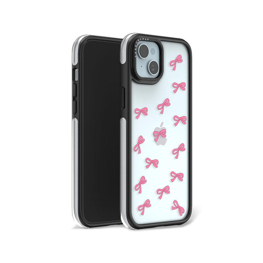 iPhone 15 Plus Pink Ribbon Mini Camera Ring Kickstand Case 