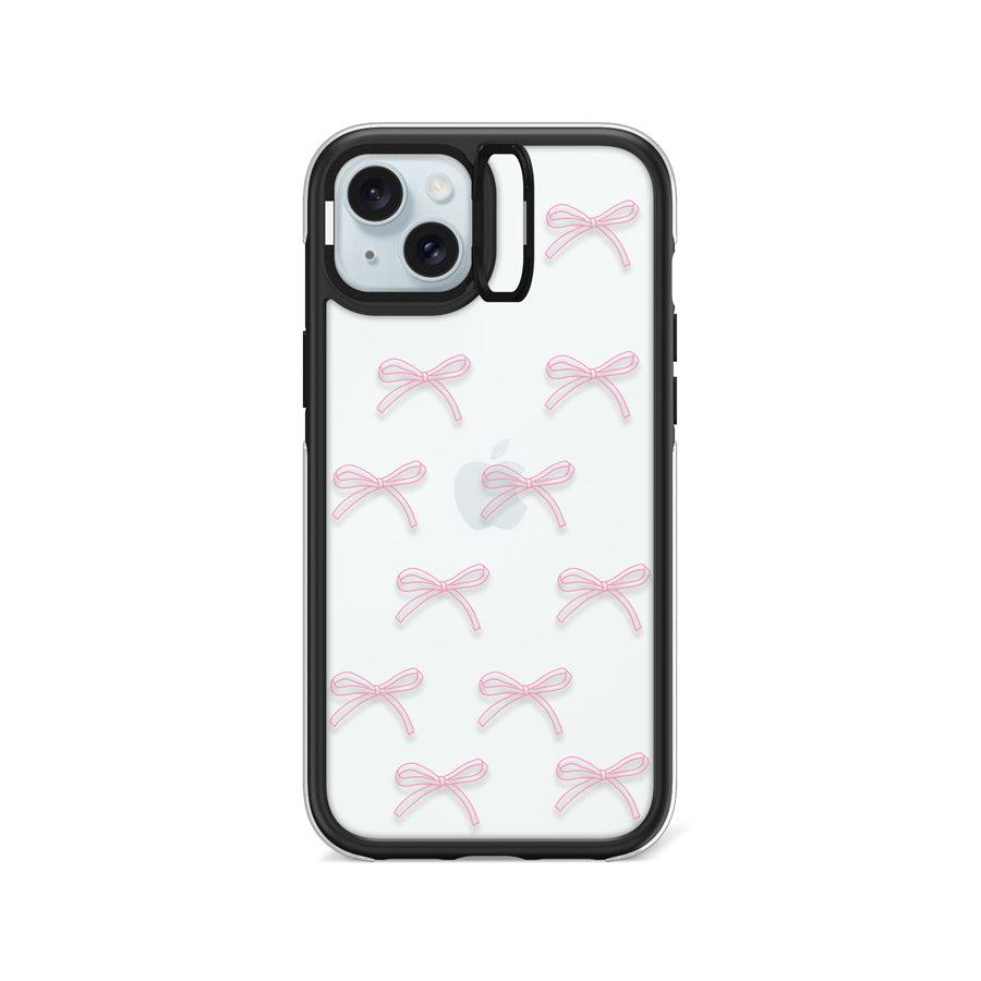 iPhone 15 Plus Pink Ribbon Minimal Line Camera Ring Kickstand Case 