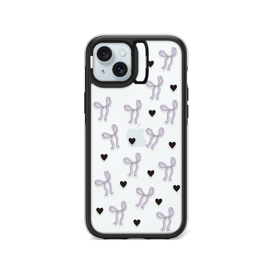 iPhone 15 Plus Purple Ribbon Heart Camera Ring Kickstand Case 