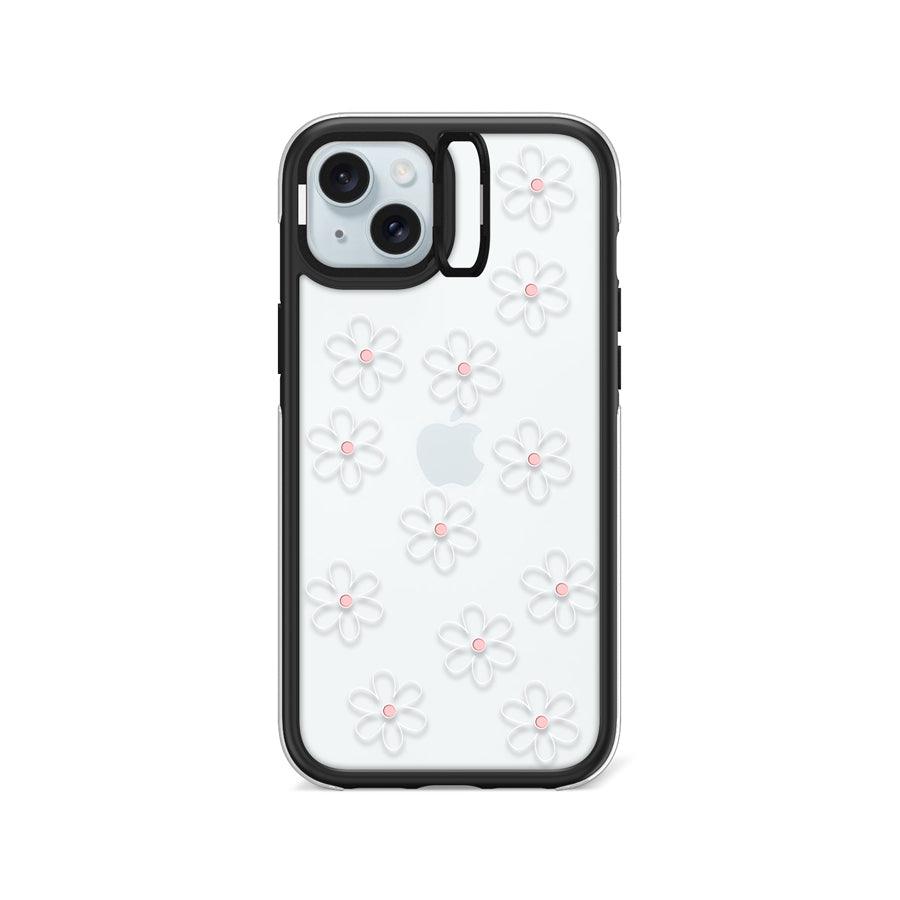 iPhone 15 Plus White Flower Minimal Line Camera Ring Kickstand Case - CORECOLOUR AU