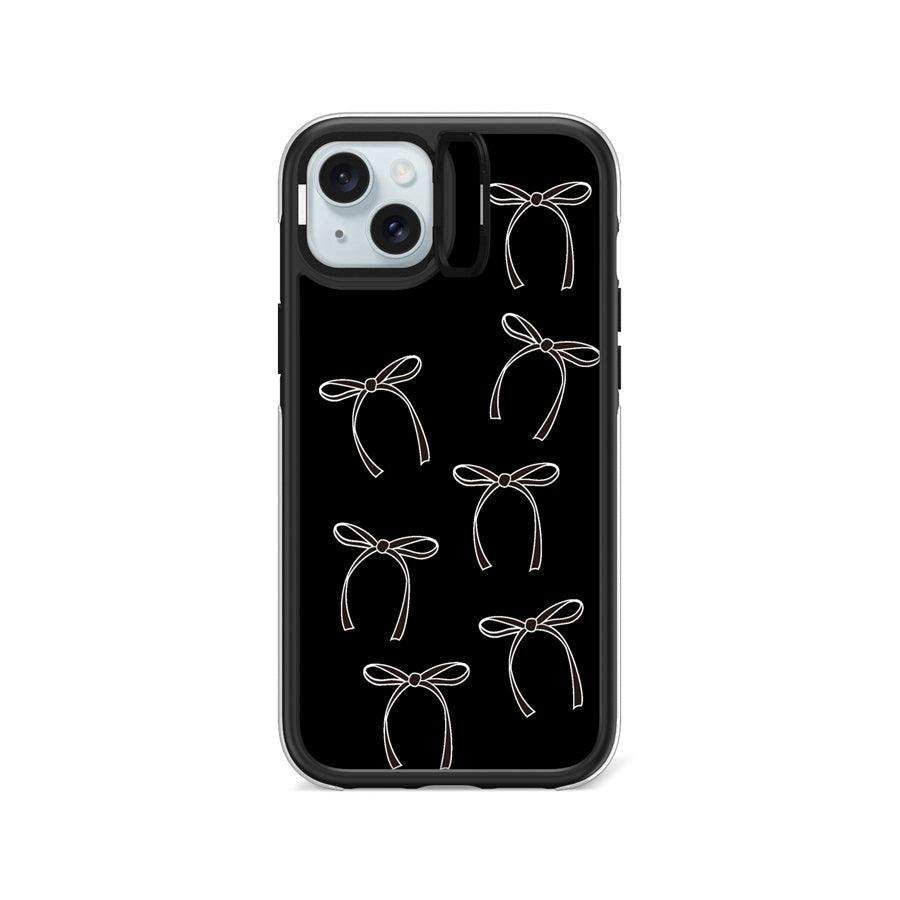 iPhone 15 Plus White Ribbon Minimal Line Camera Ring Kickstand Case 