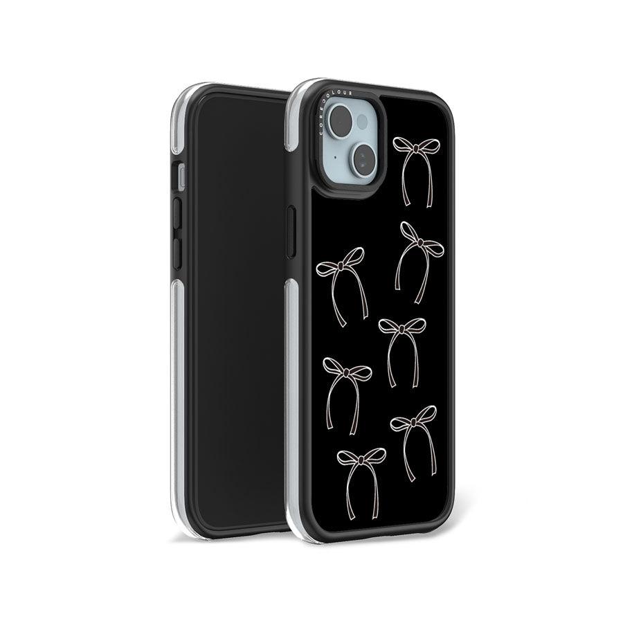 iPhone 15 Plus White Ribbon Minimal Line Camera Ring Kickstand Case 