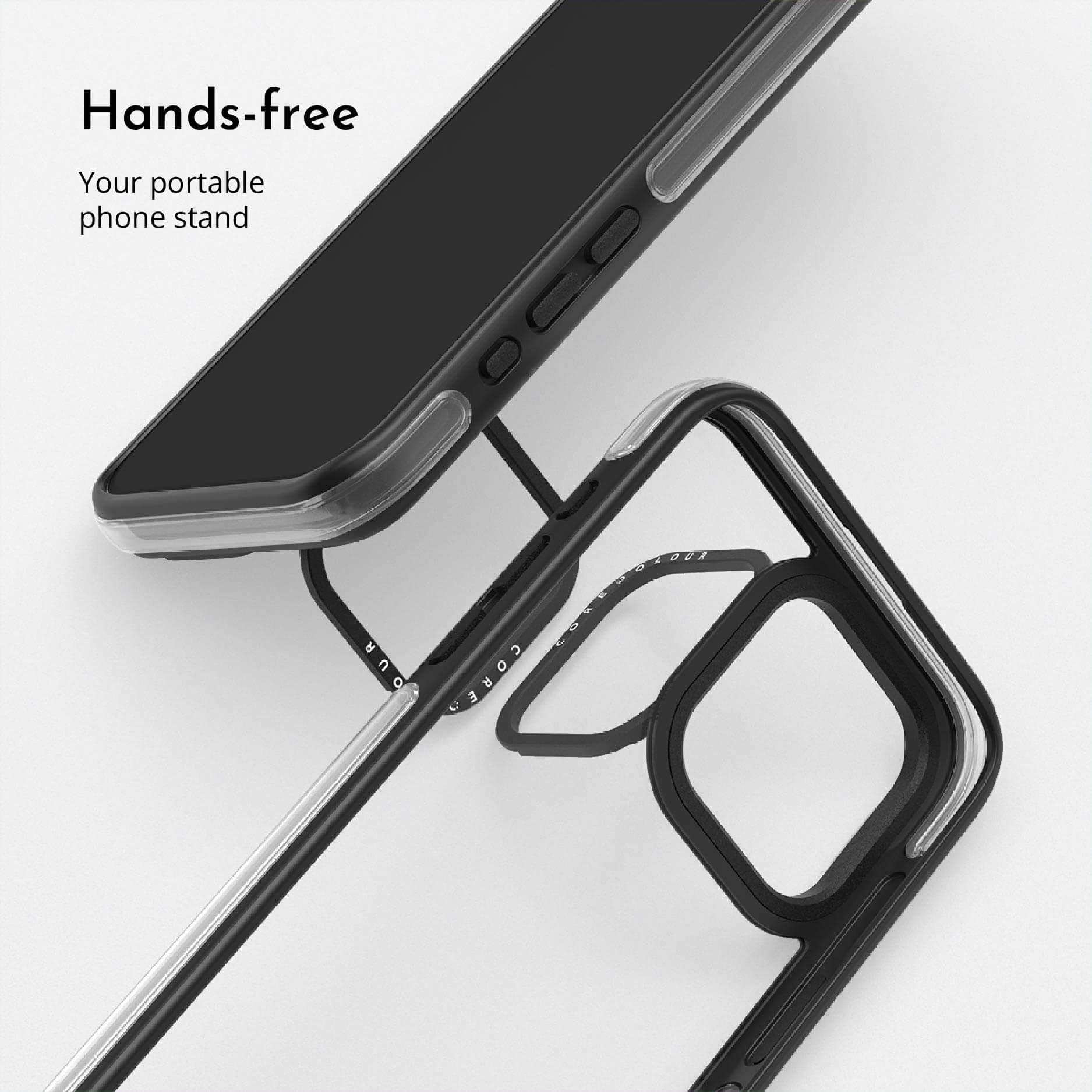 iPhone 15 Plus White Ribbon Minimal Line Ring Kickstand Case MagSafe Compatible 