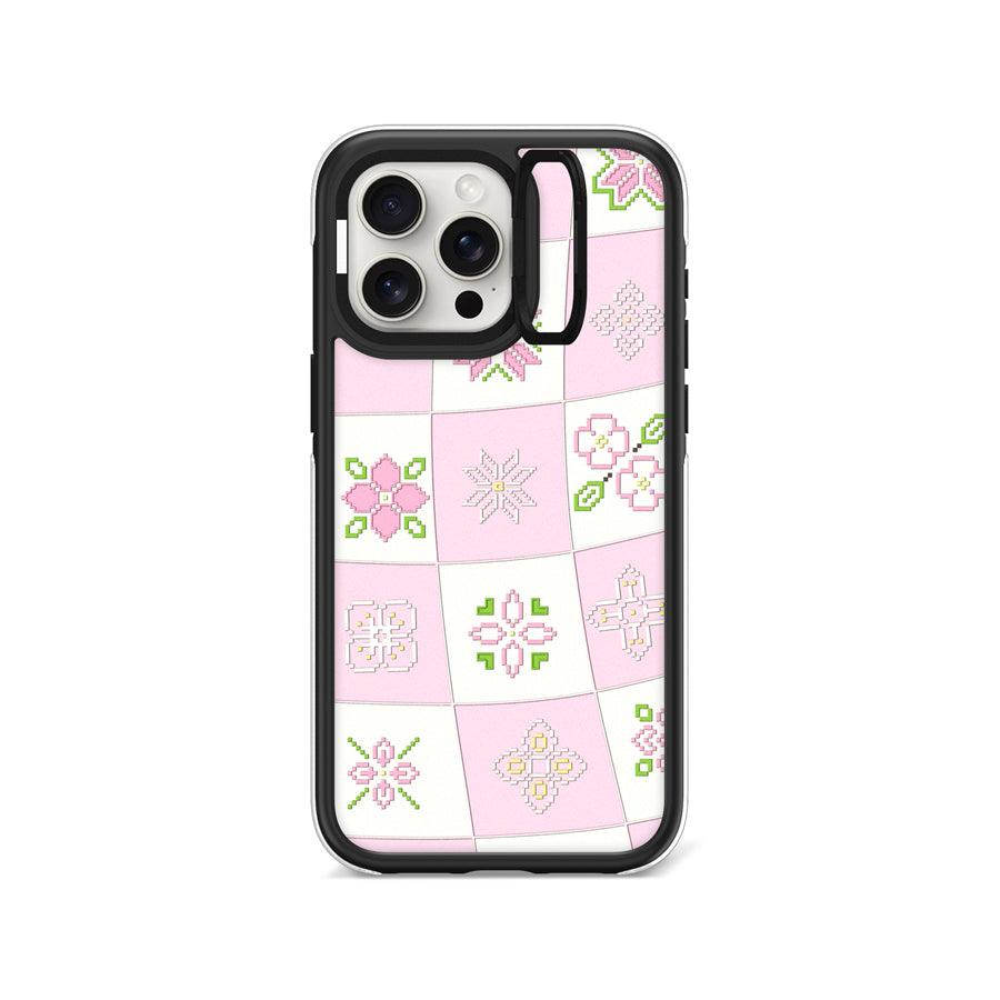 iPhone 15 Pro Max Cherry Blossom Checker Camera Ring Kickstand Case - CORECOLOUR AU