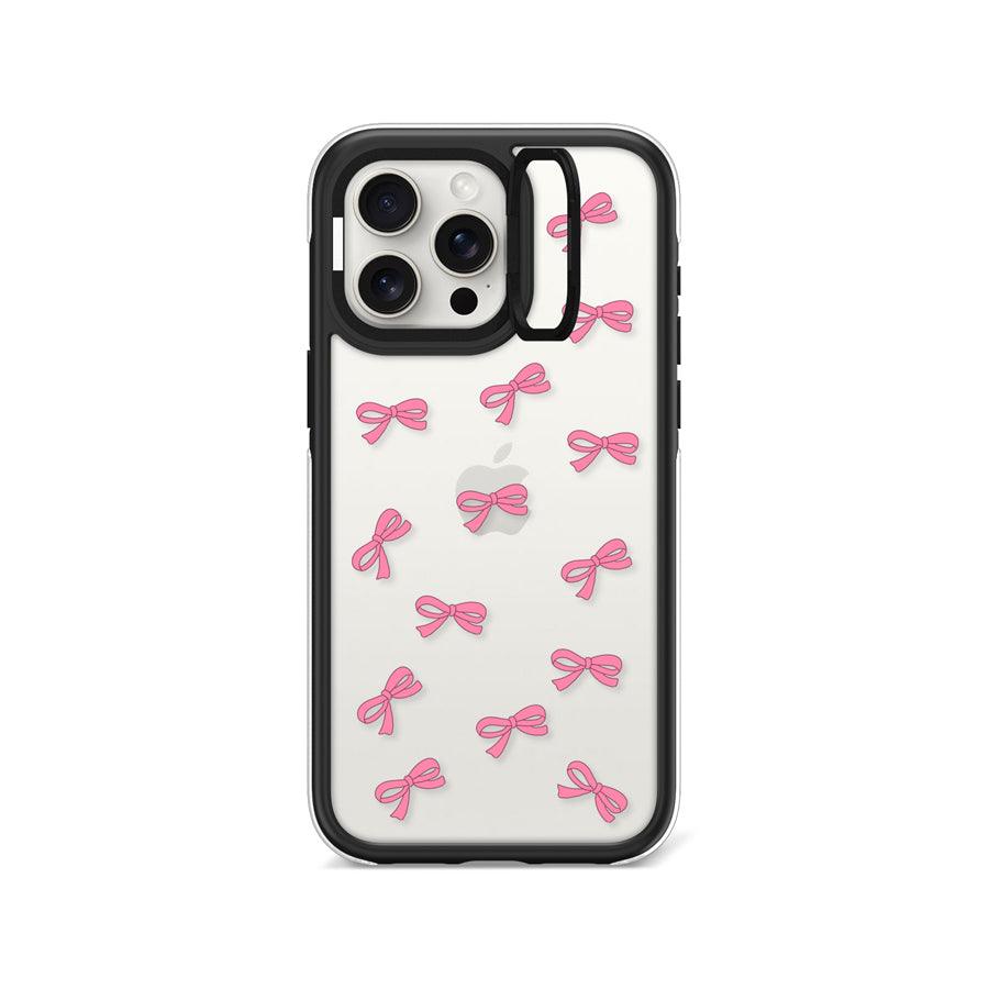 iPhone 15 Pro Max Pink Ribbon Mini Camera Ring Kickstand Case 