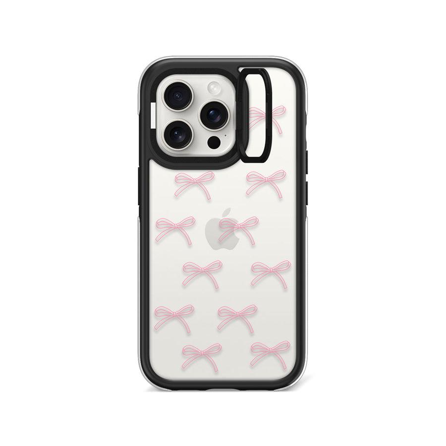 iPhone 15 Pro Max Pink Ribbon Minimal Line Camera Ring Kickstand Case 