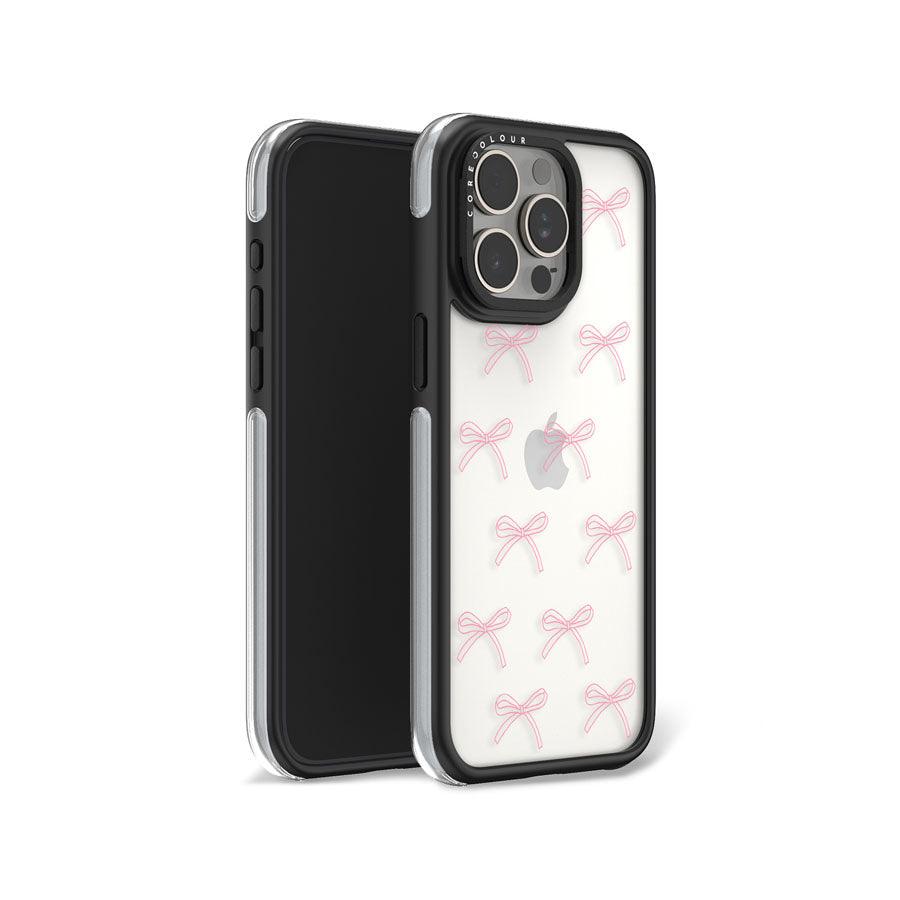 iPhone 15 Pro Max Pink Ribbon Minimal Line Camera Ring Kickstand Case 