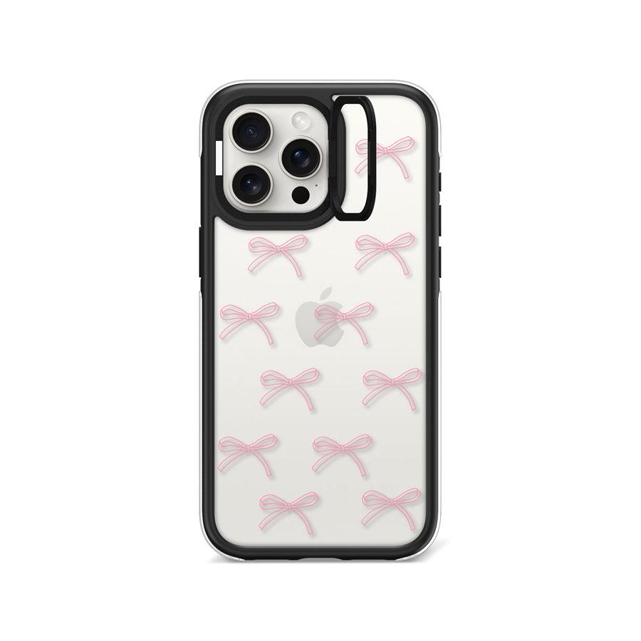 iPhone 15 Pro Max Pink Ribbon Minimal Line Camera Ring Kickstand Case 