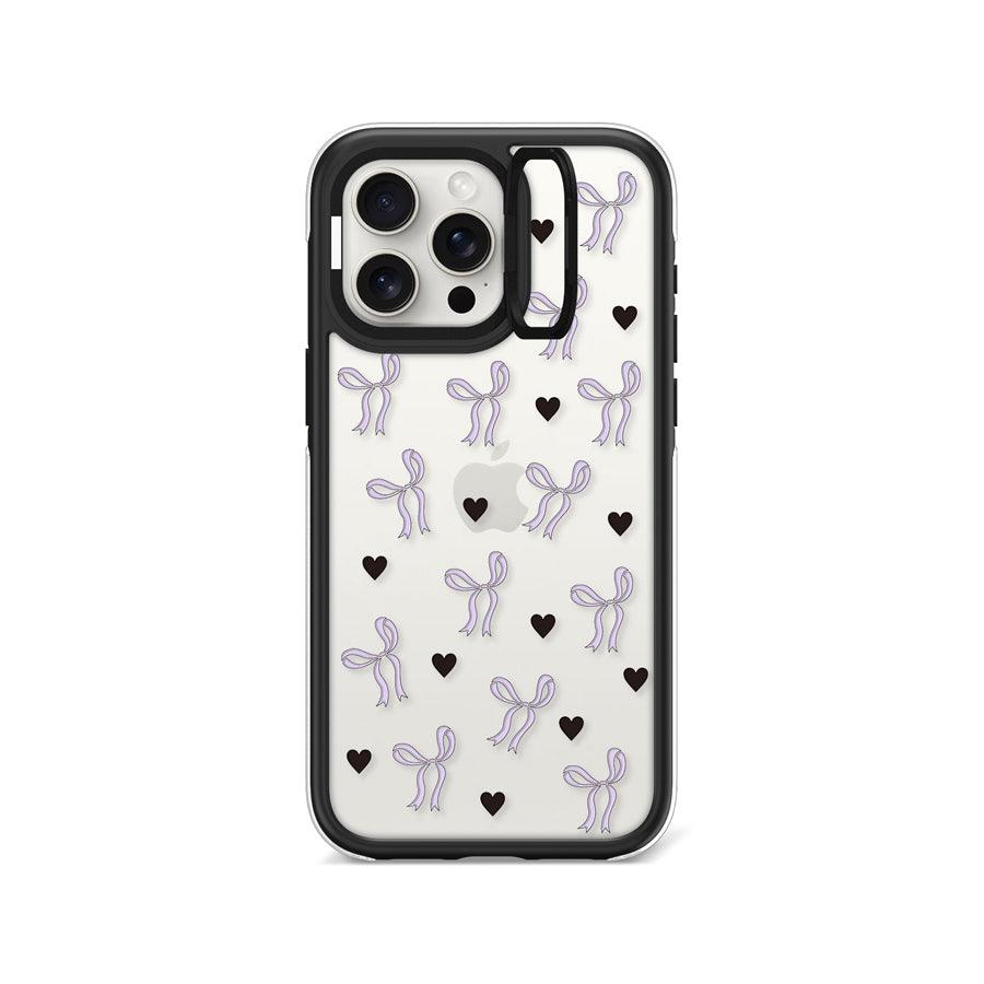 iPhone 15 Pro Max Purple Ribbon Heart Camera Ring Kickstand Case 