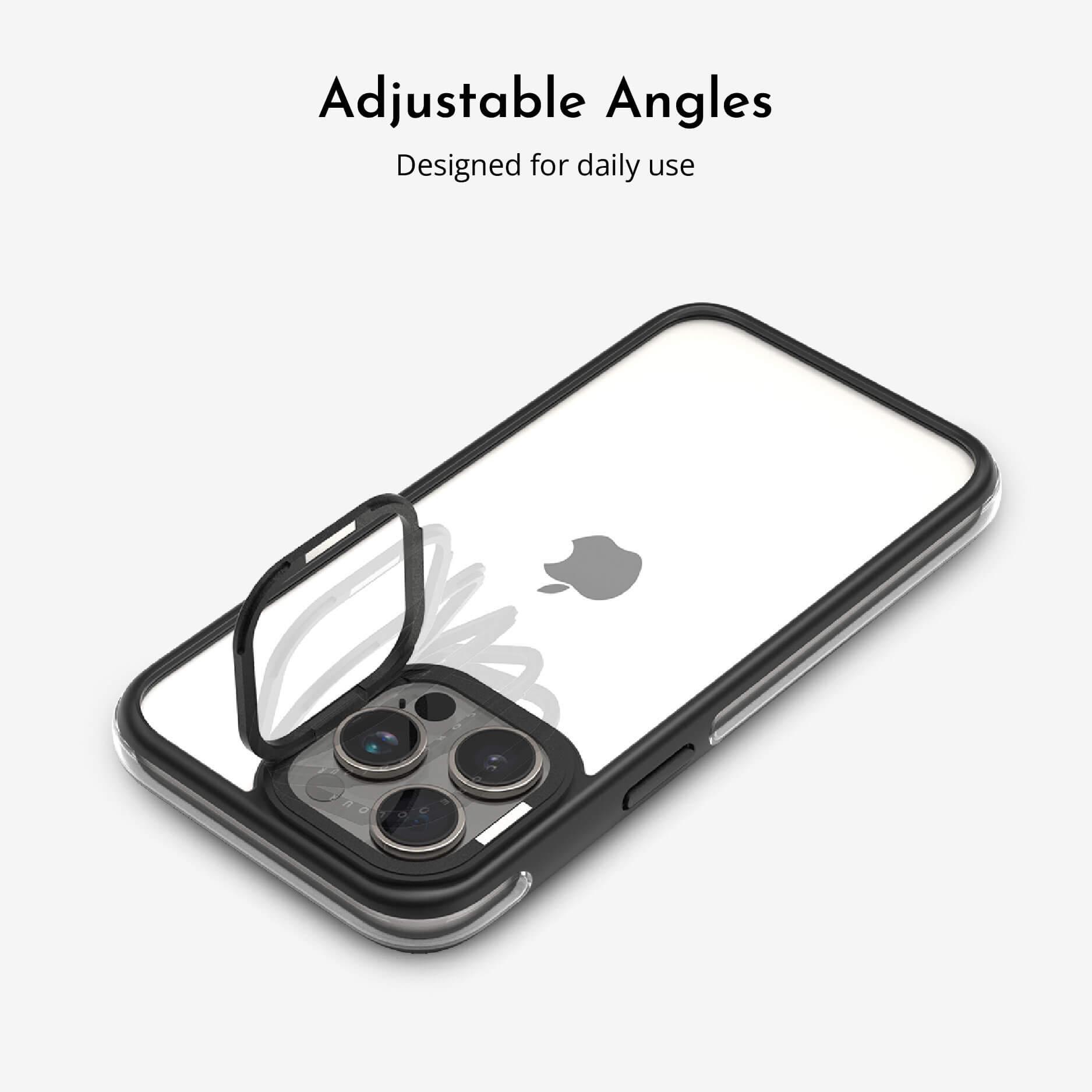 iPhone 15 Pro Max White Ribbon Minimal Line Camera Ring Kickstand Case 