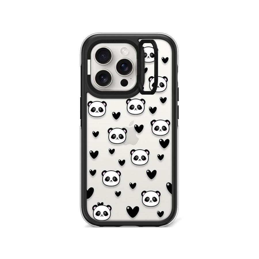 iPhone 15 Pro Panda Heart Camera Ring Kickstand Case 