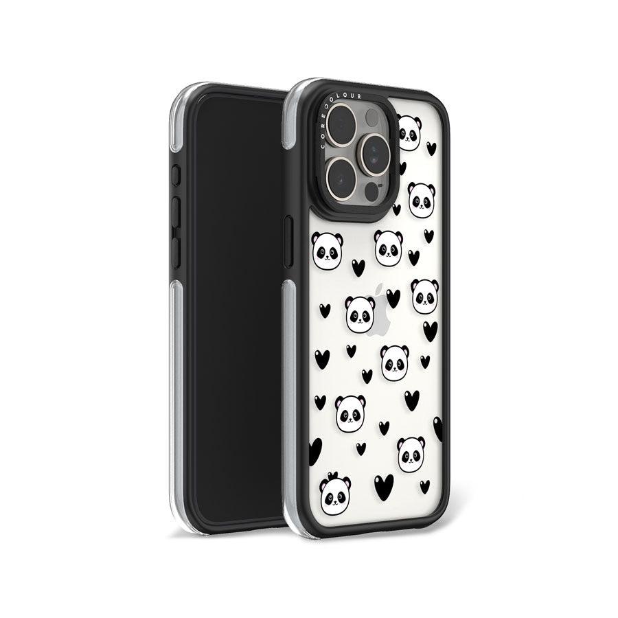 iPhone 15 Pro Panda Heart Camera Ring Kickstand Case 